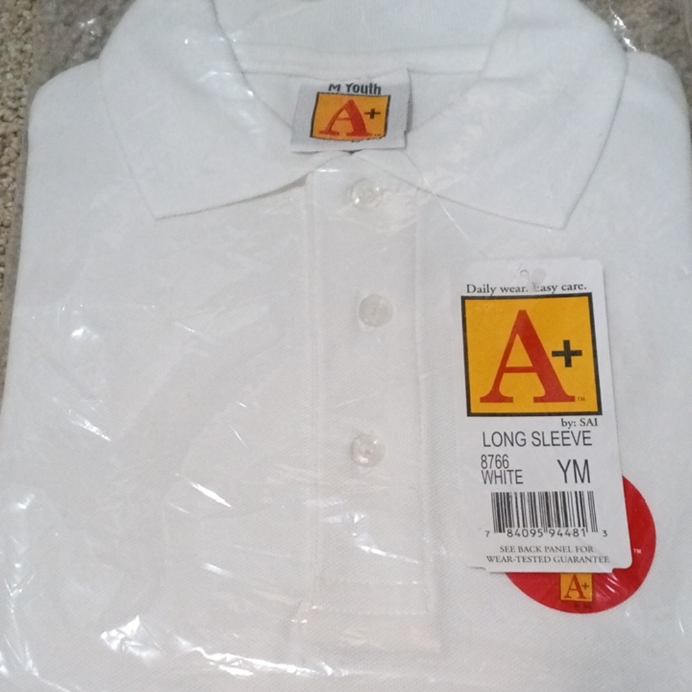 NWT A+ White Long Sleeve Polo Shirt **See Listing Notes
